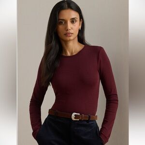 NWT Ralph Lauren Burgundy Cotton Long Sleeve Top size S